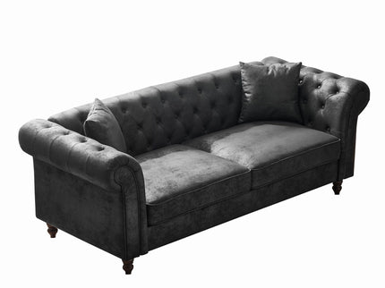 Chesterfield 3 And 3 Seater Sofa Set High Tech Fabric Roll Armrest Upholstered Couch