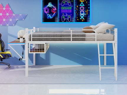 Loft Bed With Built In Desk, LED Light Strip