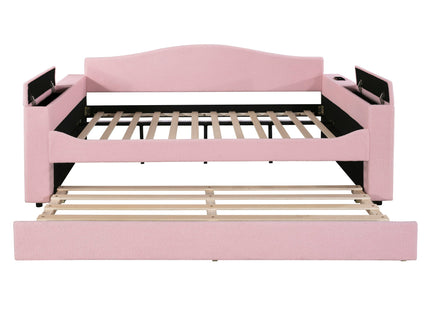 Upholstered Daybed With Storage Armrests, Trundle And Latest Integrated tooth Audio System