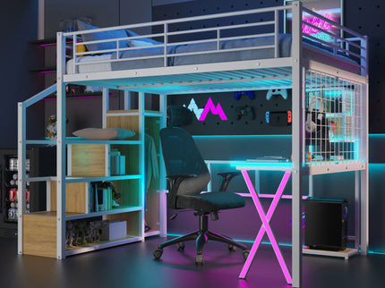 Loft Bed With Built In Work Station, Wardrobe, Storage Staircase And LED
