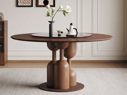 Round Dining Table With Lazy Susan For Living Room - Walnut