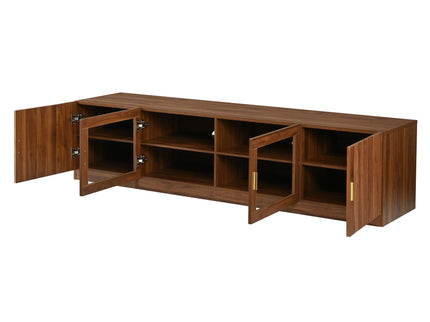 TV Stand, Media Console With Glass Doors And LED Lights, Adjustable Shelf Storage - Walnut