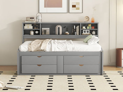 Daybed With 2 Bedside Cabinets, Upper Shelves And 4 Drawers