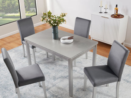 Dining Table Set, Table With A Rectangular Table And Upholstered Chairs