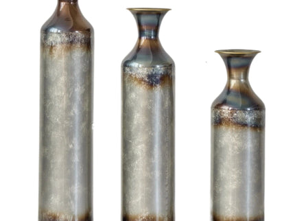 Modern Droplet Shaped Floor Vase Set, Glazed Metal Decorative Vases 3 Piece Home Accent For Living Room - Gold / White