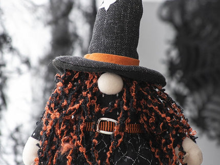 Standing Gnome With Banner & Spring Body, For Halloween Decor - Black / Orange / White