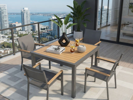 Gray Aluminum Patio Dining Set With Textilene Chairs, 5 Piece All Weather Outdoor Table And Chair Set For Patio, Porch, Garden