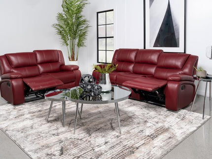 Camila 2-piece Upholstered Reclining Sofa Set Red