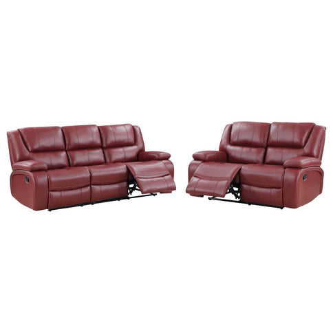 Camila 2-piece Upholstered Reclining Sofa Set Red