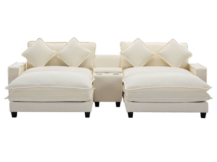 Sectional Sofa Upholstered Sofa With Two Removable Ottoman, Two USB Ports, Two Cup Holders And Large Storage Box For Living Room