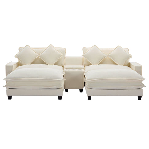 Sectional Sofa Upholstered Sofa With Two Removable Ottoman, Two USB Ports, Two Cup Holders And Large Storage Box For Living Room