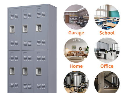 6 Door Lockers With Lock For Employees, Storage Cabinet For Home, Gym, Office, School, Garage - Gray