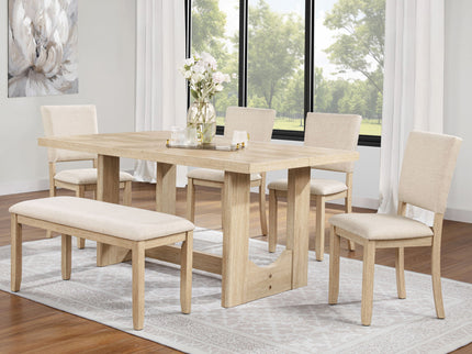 6 Piece Rectangular Kitchen Table Set With Bench And 4 Upholstered Chairs For Kitchen - Light Oak