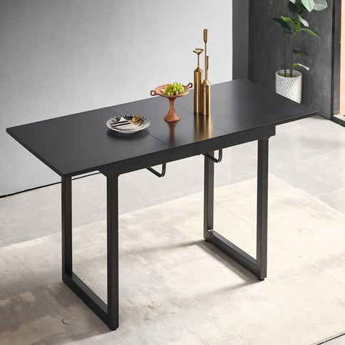 Square Extendable Dining Table With Metal Leg, Modern Space Saving Kitchen Table For Living Room