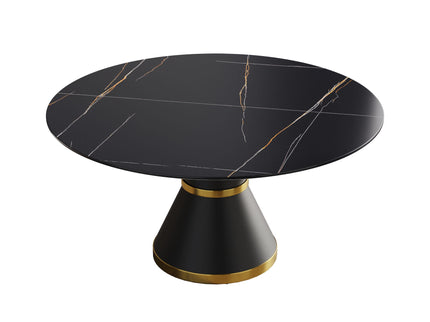 59.05" Modern Artificial Stone Round Black Carbon Steel Base Dining Table, Can Accommodate 6 People - Black
