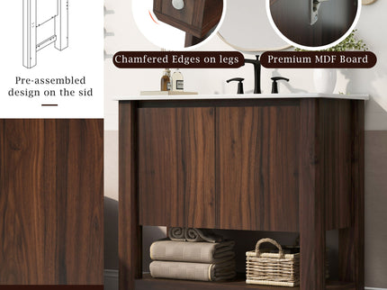 Modern Bathroom Vanity With Rectangle Ceramic Sink, Soft Closing Doors