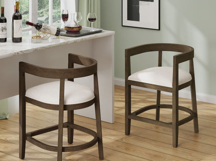 Modern Rubberwood Counter Stool Set With Upholstered Seats