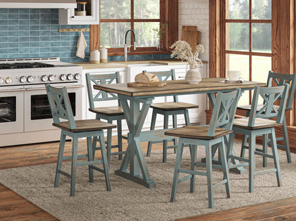 X Based Counter Height Dining Table - Aqua Blue