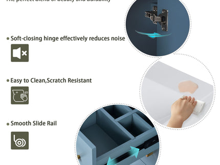 Ceramic Sink Combo, Freestanding Vanity Set With 3 Drawers & Soft Closing Doors