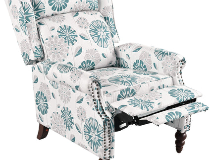 Push Back Recliner Chair Upholstered Recliner Armchair With Classic Wing Back And Solid Gourd-Shaped Legs