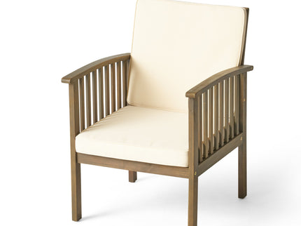 Casa Acacia Wood Club Chairs (Set of 2) With Water Resistant Cushions - Gray / Cream