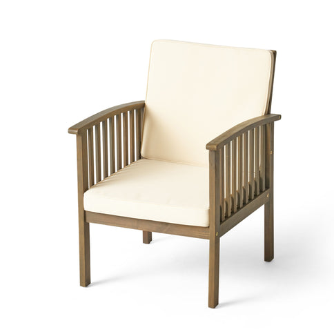 Casa Acacia Wood Club Chairs (Set of 2) With Water Resistant Cushions - Gray / Cream