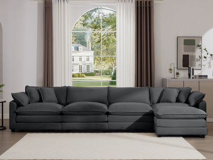 Modular Oversized Cushion Sofa With Ottoman, Low Back, Deep Seating Sofa Set