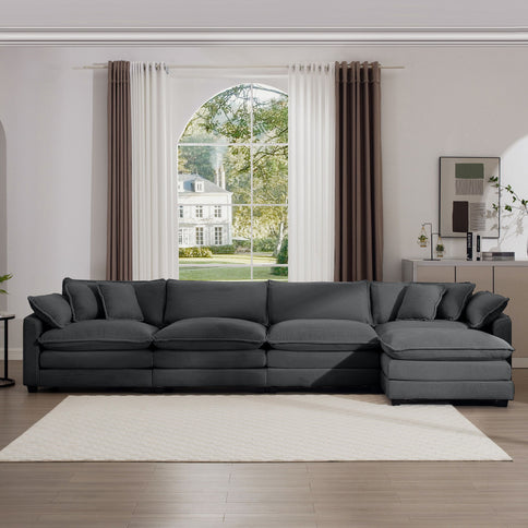 Modular Oversized Cushion Sofa With Ottoman, Low Back, Deep Seating Sofa Set