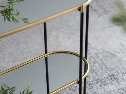 3 Tier Metal Console Table, Mirrored Shelf - Golden Black