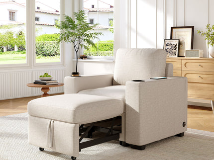 Single Pull Out Sofa Bed With USB Ports And Cup Holders