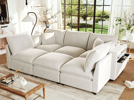 Modern Sectional Sofa U-Shaped With Movable Ottoman Storage Armrests And USB Ports