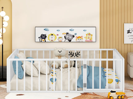 Metal Floor Bed Frame With Fence And Door