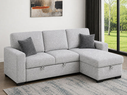Buzz - Reversible Sleeper Sectional Sofa With Storage Chaise, Console Arm, USB Charging & Cup Holders - Gray