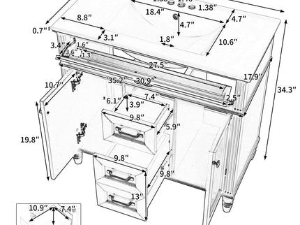 Bathroom Vanity With Sink, Flip-Out Top Drawer, Soft Close Doors, 2 Storage Drawers