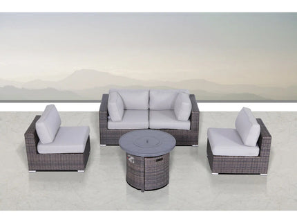Wicker Outdoor Lounge Set With Cushions And Fire Pit