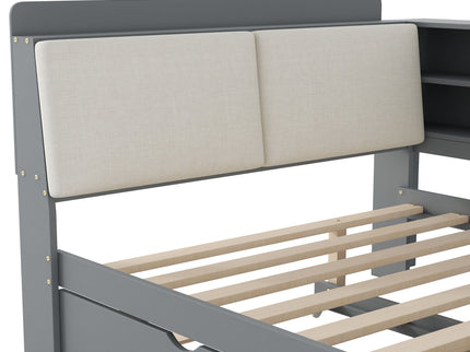 Platform Bed With Trundle, Shelves, And Storage Headboard