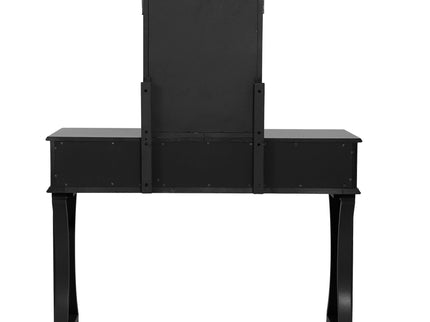 Bedroom Vanity Set With Foldable Mirror And Stool - Black