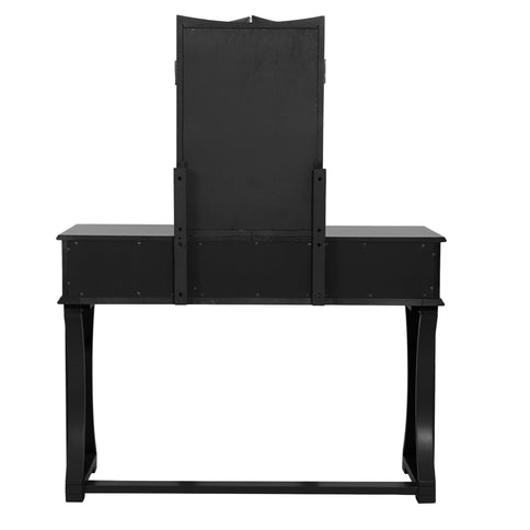 Bedroom Vanity Set With Foldable Mirror And Stool - Black
