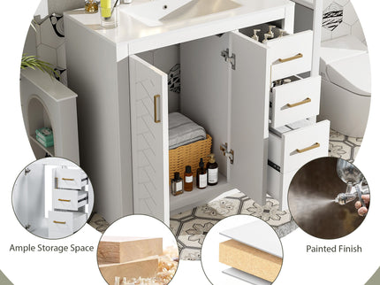 Bathroom Vanity With Sink Combo, Storage Cabinet, Freestanding Set With 3 Drawers & Soft Closing Doors