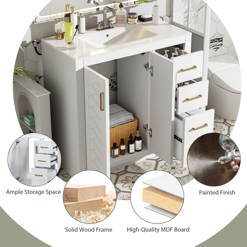 Bathroom Vanity With Sink Combo, Storage Cabinet, Freestanding Set With 3 Drawers & Soft Closing Doors