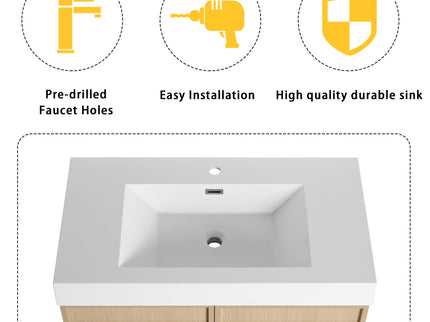 Freestanding Bathroom Vanity With Resin Sink & Soft Close Cabinet Doors