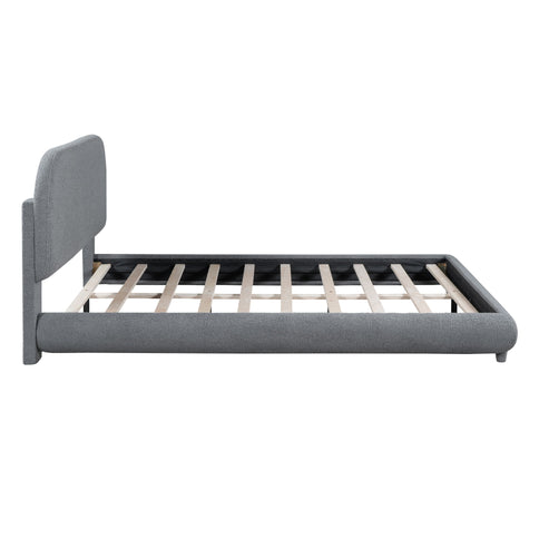 Upholstered Platform Bed With Thick Solid Frame And Stylish Curve-Shaped Design