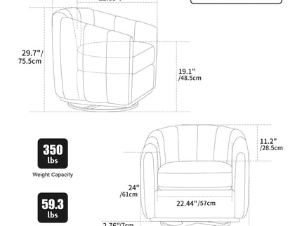 360 Degrees Swivel Upholstered Barrel Armchair For Living Room - Ivory