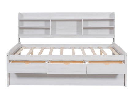 Captain Bed With Built In Bookshelves, 3 Storage Drawers, And Trundle