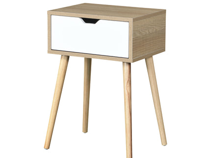 Side Table With 1 Drawer, Mid-Century Modern Storage Cabinet For Bedroom - White / Wood