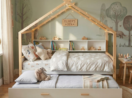 House Bed With Bookshelf Storage