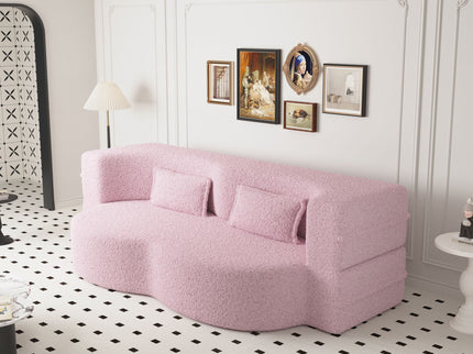 Modern Floor Sofa, With 2 Pillows, Convertible Teddy Fabric Foam Filled Bed