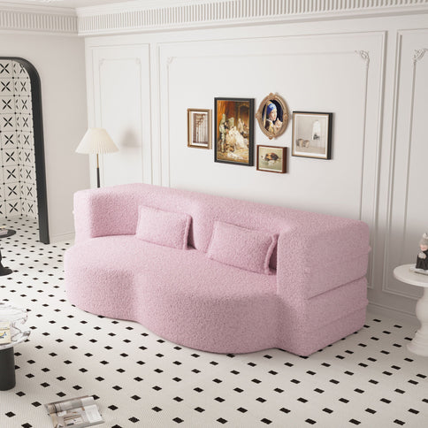 Modern Floor Sofa, With 2 Pillows, Convertible Teddy Fabric Foam Filled Bed
