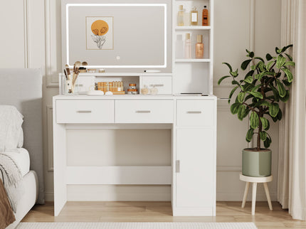 40.95" Newly Designed Smart Mirror Dressing Table With Drawers And Storage Cabinet, Dressing Table With Dressing Pad For Bedroom, Dressing Room
