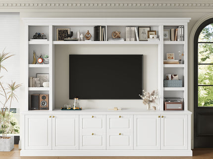 TV Stand With Bookcase, Storage Cabinet With 3 Adjustable Shelves, Living Room Entertainment Center - White